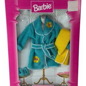 NIB Vintage Barbie Fashion Avenue Lingerie Outfit #18092 Teal Bath Robe Slippers